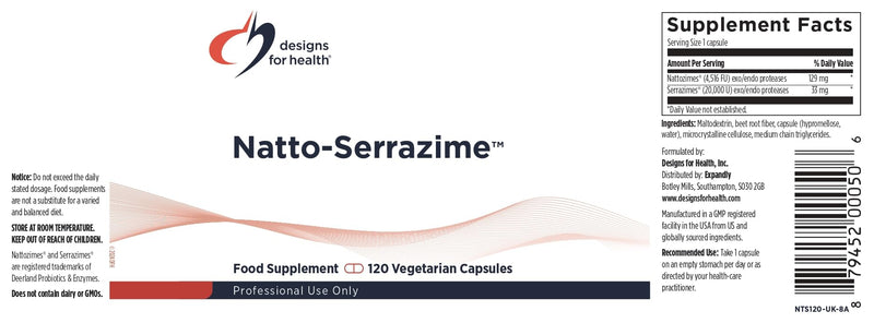 Designs for Health Natto-Serrazime - Nattokinase with Serrapeptidase - Natto-Serrazime & Proteolytic Enzymes - Enzyme Blend, Vegetarian Friendly, Non-GMO, Dairy Free - 120 Capsules