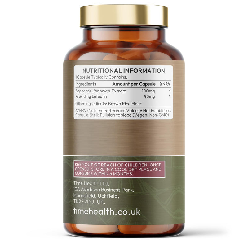 Luteolin - Standardised to 93% Purity - Supports Cognitive Health & Longevity - GMP Standards - UK Made - Vegan - 60 x 100mg Capsules 60 count (Pack of 1)