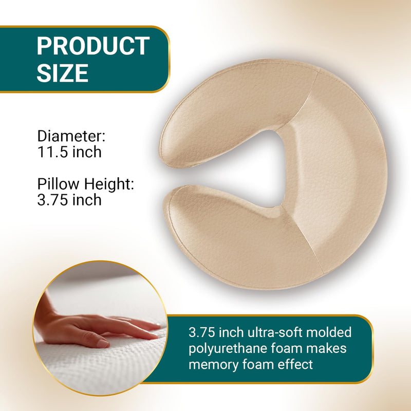 [Australia] - Premium Massage Face Cradle Cushion Memory Foam, Massage Pillow Face Down for Massage Table, PU Leather U Shaped Pillow (Beige) Beige 