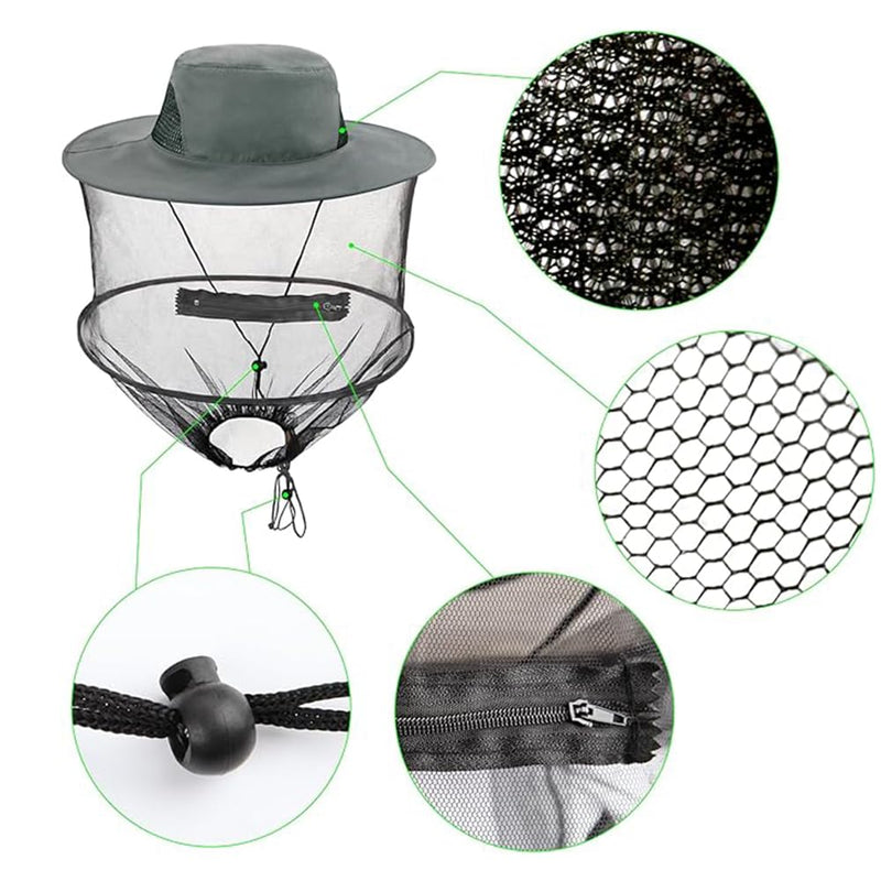 [Australia] - JAONLD Beekeeper Hat with Veil, Hat with Mosquito Net Head Protection Mosquito Hat Easy to Wear Mosquito Net Head Mosquito Protection Hat for Outdoor Hiking Camping Gardening Fishing (Grey) 