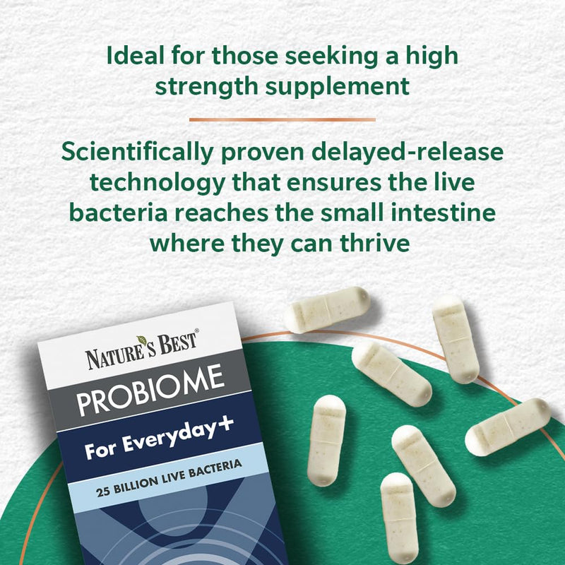 Nature’s Best ProBiome Everyday+ - 25 Billion Live Bacteria - Delayed Release Capsules - 30 Capsules (1 Month Supply) 30 count (Pack of 1)