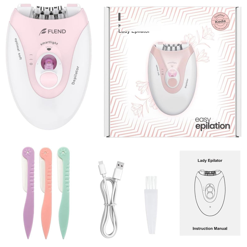 [Australia] - Smooth Glide Epilator for Women, 2 Speeds Facial Hair Removal Device with LED Light, 36 Tweezers & Massage Pad. Rechargeable Facial Hair Removal Epilator for Bikini, Arms, Legs, and Face Light-pink-06 