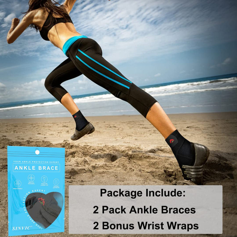 Ankle Brace, 2PCS Ankle Braces for Men & Women, Adjustable Compression Ankle Wrap Support for Ankle Protection, Breathable & Comfortable, Ankle Support Brace for Sprains, Sports Injuries and Recovery Small Classic Black