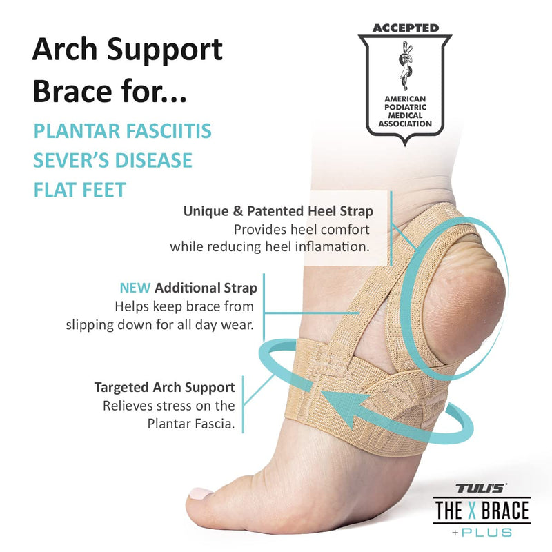 Tuli's X Brace Plus, Arch Support Brace and Compression with Added Strap for Sever's Disease, Plantar Fasciitis, and Heel Pain, 1 Pair, Medium Medium (1 Pair)