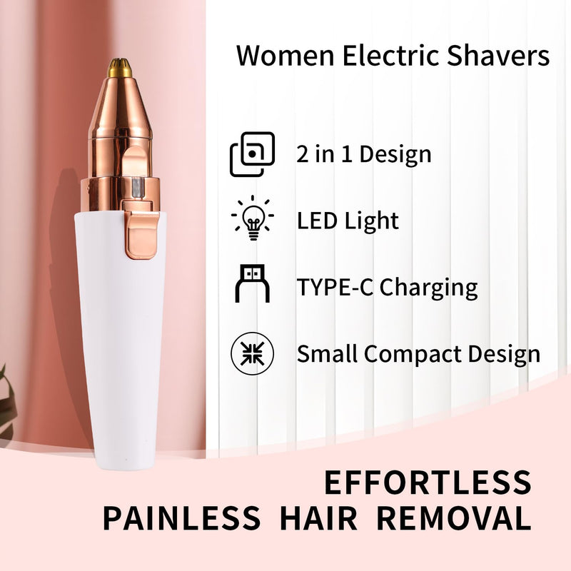 [Australia] - Facial Hair Removal for Women,2 in 1 Electric Hair Removal Device for Chin Upper Lip Peach Fuzz & Rechargeable Eyebrow Trimmer with LED Light for Precise Shaping 
