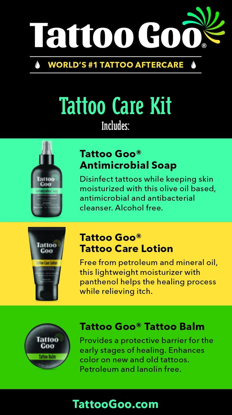 [Australia] - Tattoo Goo Aftercare Kit Includes Antimicrobial Soap, Balm, and Lotion, Tattoo Care for Color Enhancement + Quick Healing - Vegan, Cruelty-Free, Petroleum-Free (3 Piece Set) 