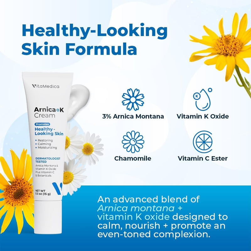 VitaMedica Arnica + Vitamin K Oxide Cream for Thin & Delicate Skin - 2 Pack | 3% Arnica Montana, For Face & Under-Eye - Fragrance-Free, Lightweight, 0.5 oz 0.5 Ounce (Pack of 2)