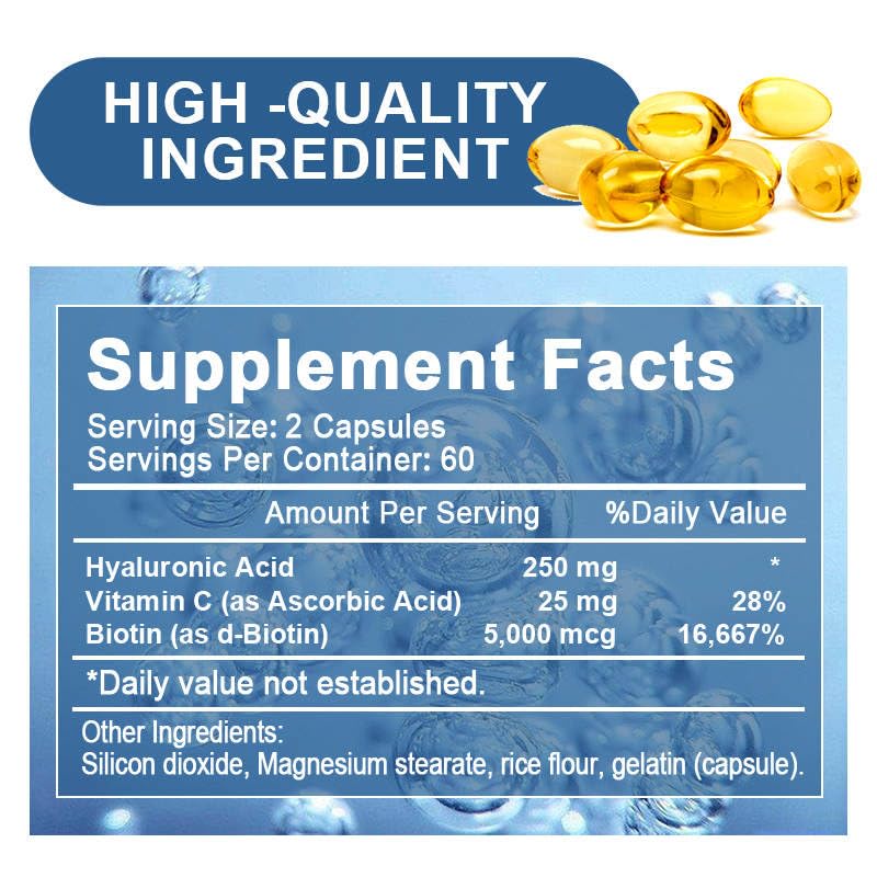 RevitalizeXtra Hyaluronic Acid - 120 SoftGel Capsules, Hyaluronic Acid 250mg, Vitamin C 25mg, Biotin 5000mcg - 2 Month Supply for Radiant Skin, Hair, and Joint Health