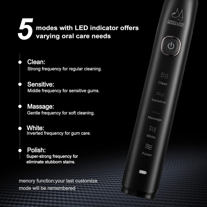 Sonic Electric Toothbrush for Adults, Rechargeable Toothbrush with 4 Replacement Brush Heads & 5 Modes , Travel Case, Ultra Sonic Toothbrush for 99% removing plaque, 2-Min Smart Timer