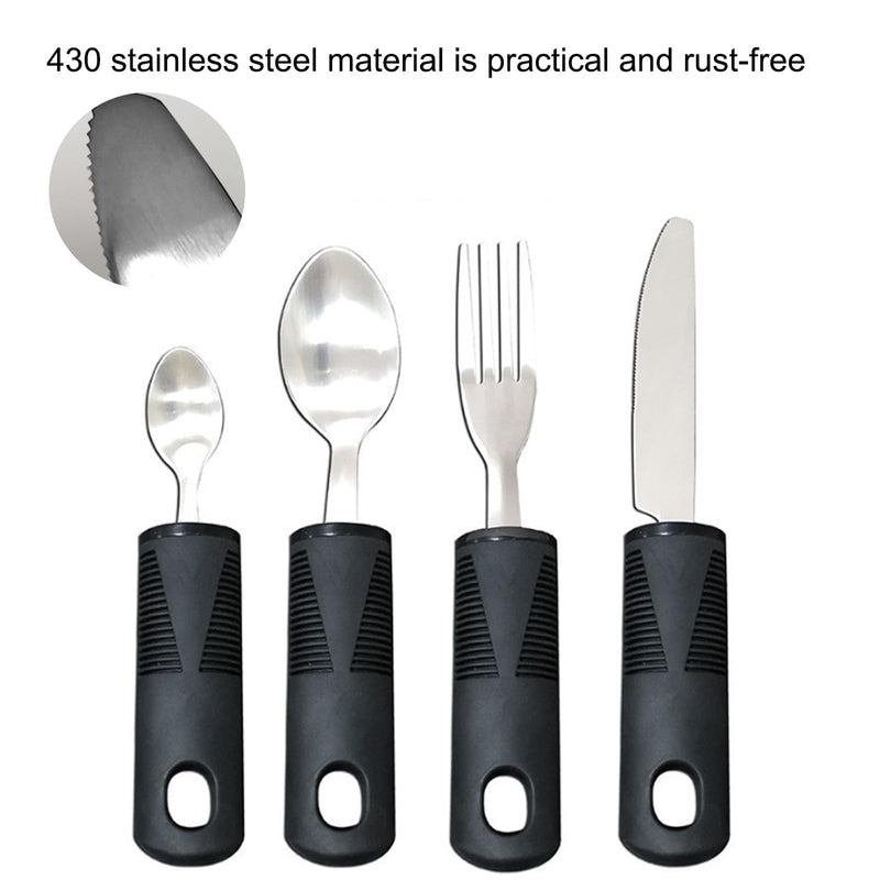 4Pcs Wide Handled Easy Grip Cutlery Set,Easy Grip Cutlery Set for Disabled Hands – Comfortable Adapted Utensils for Arthritic & Parkinson's Patients – Anti-Shake Spoon & Fork