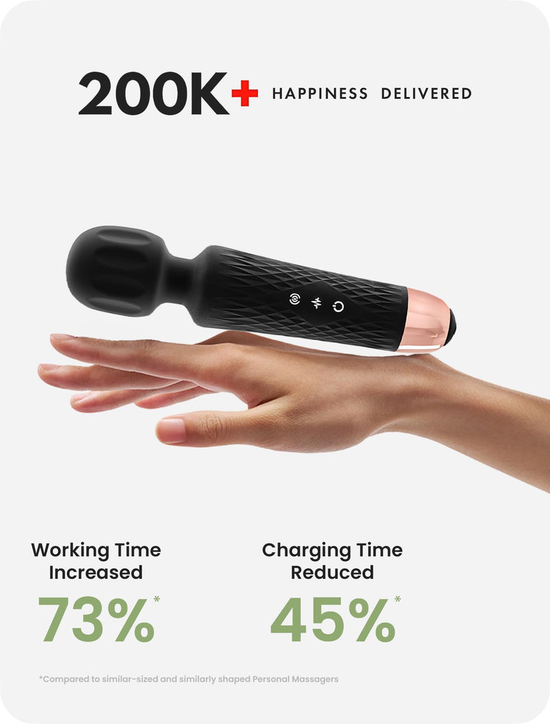 [Australia] - Massage Wand Handheld Cordless Massager - 4 Hour Running Time - Memory Feature, Quiet & Waterproof - 20 Speeds 8 Patterns Relaxation Tool for Neck, Back Pain, Tension Relief & Recovery (Black) Black 