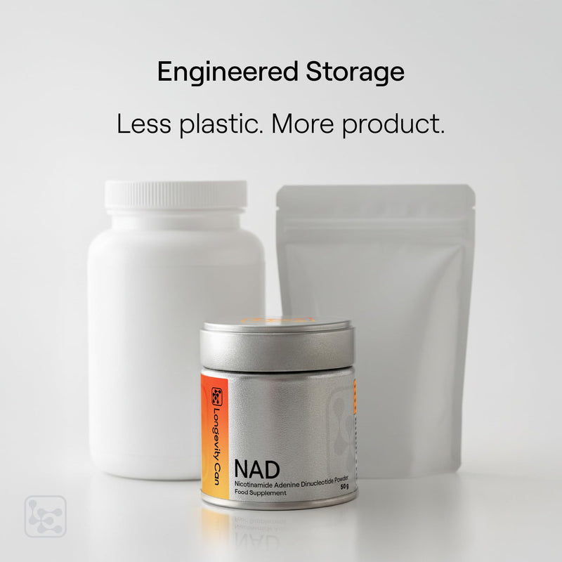 NAD Powder Pure - 500mg Approx 100 Servings/50g Tin- 3rd Party Tested, QR Verification - NAD Supplement - NAD+ Support no additives - Scoop Included - Vegan.
