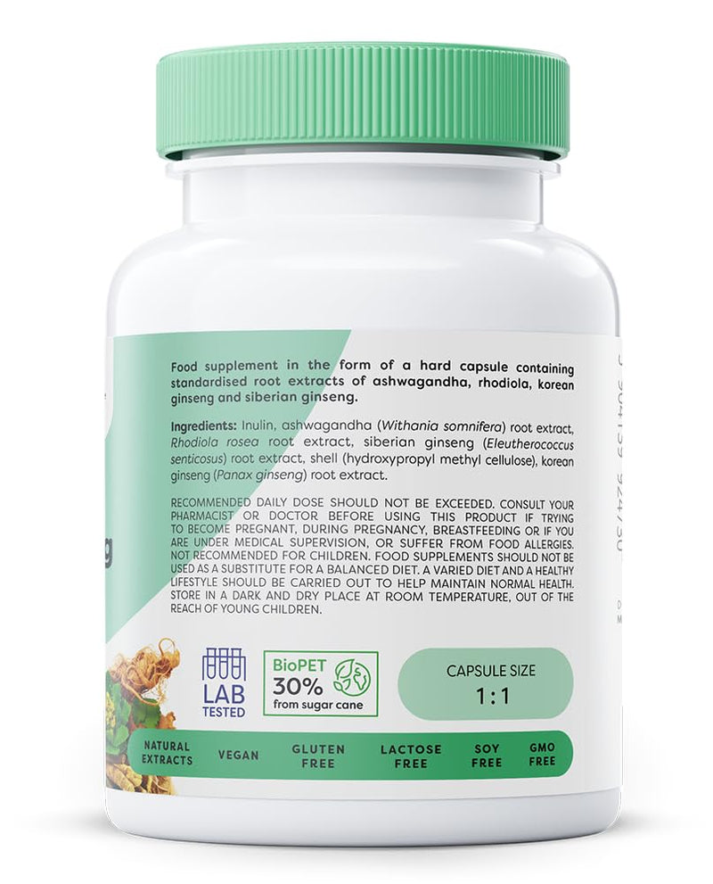 Osavi Ashwagandha, Rhodiola & Ginseng – 60 Vegan Capsules | Stress & Energy Support | Powerful Blend with KSM–66® Ashwagandha | Rhodiola & Ginseng Root Extracts for Resilience | Focus & Vitality