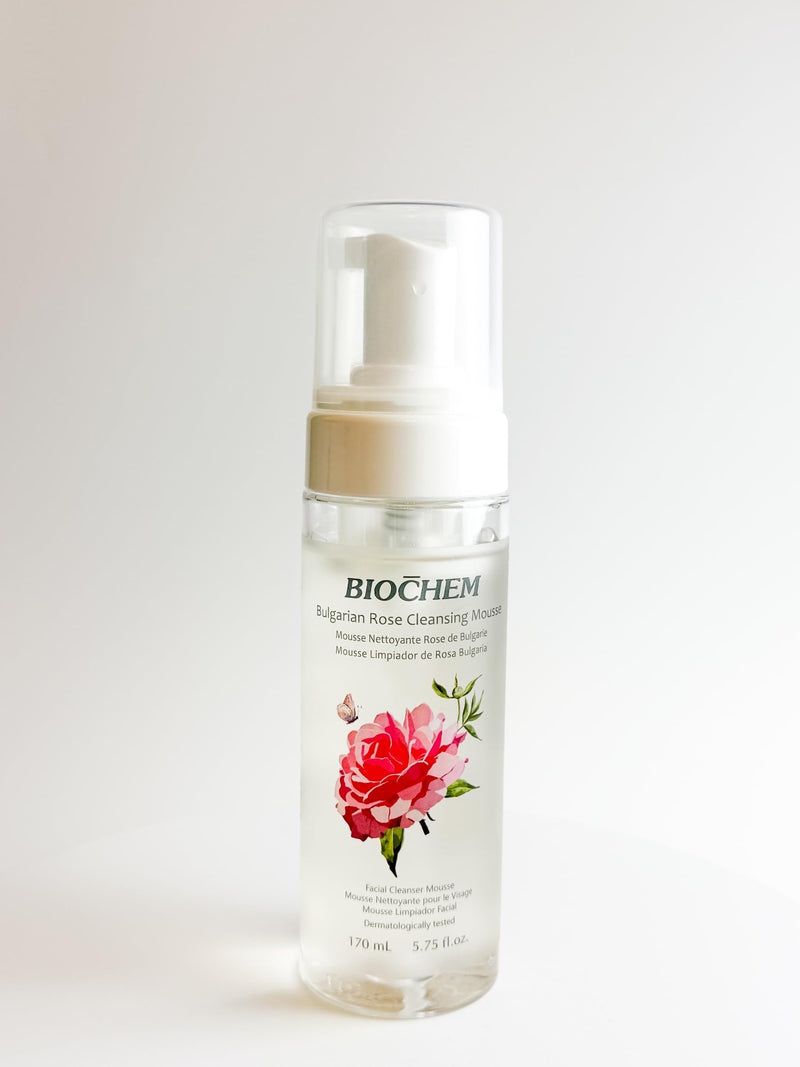 BIOCHEM Bulgarian Rose Foaming Face Wash, Vitamin C (5.75 fl oz / 170 mL) | 3-in-1 Cleanser Mousse with Rose Oil & Hyaluronic Acid, Hydrating Gentle Daily Cleanser, Cruelty-Free for All Skin Types