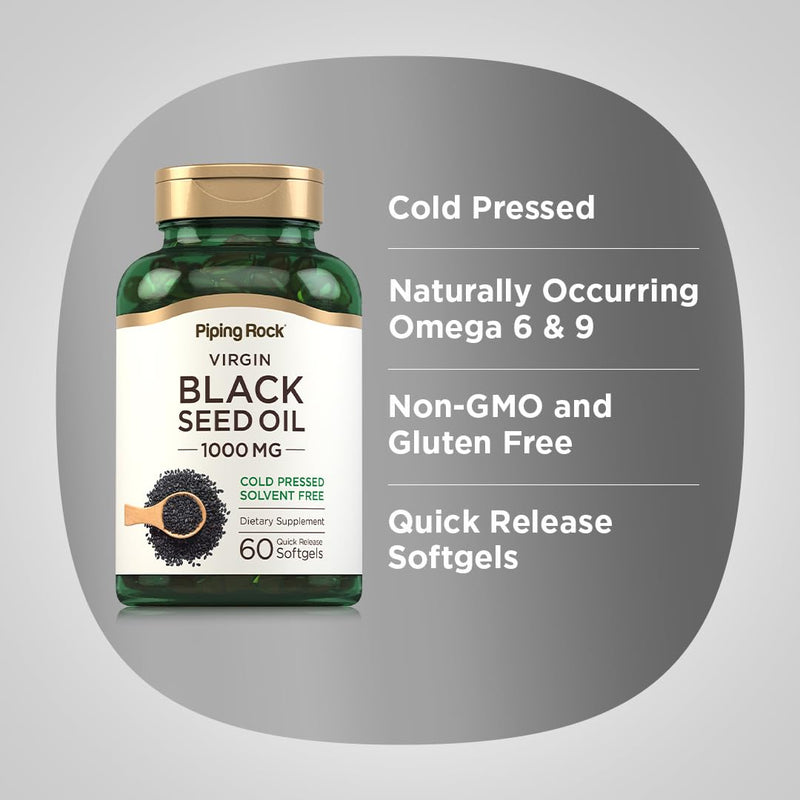 [Australia] - Piping Rock Black Seed Oil Pills | 1000mg | 60 Softgels | Cold Pressed Solvent Free | Non GMO, Gluten Free Supplement 