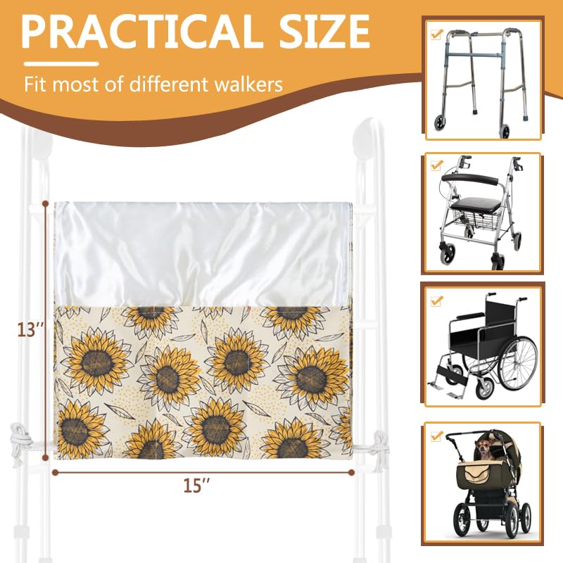 [Australia] - Walker Bag, Double-Sided Walker Basket for Folding Walker, Multi Pockets Walker Accessories Bags for Rollator, Wheelchair Accessories Storage Organizer (Sunflower) Sunflower 