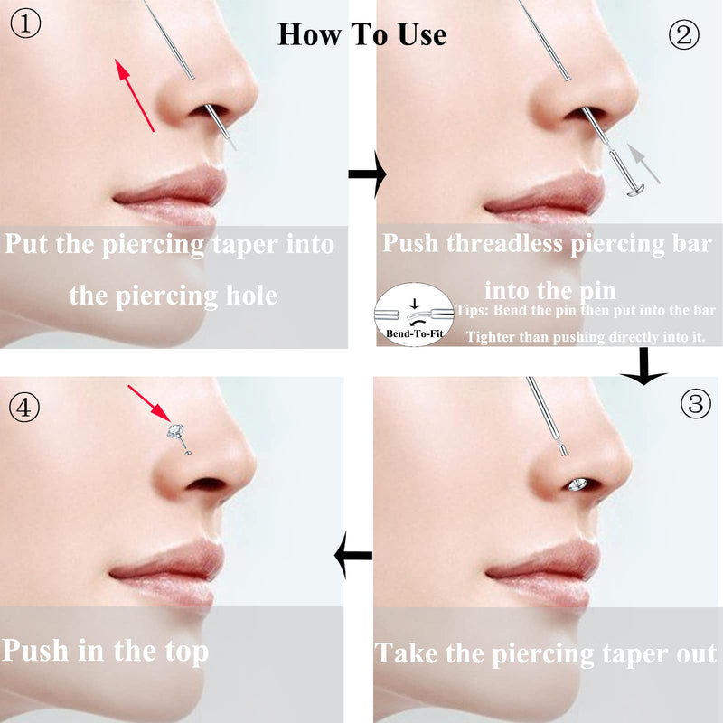 [Australia] - Aumeo G23 Titanium Threadless Piercing Taper 14G 16G 18G Piercing Insertion Pin Taper for Nose Lip Monroe Ear Tragus Helix Push in Body Piercing Stretching Kit Assistant Tool Straight-16G,18G 