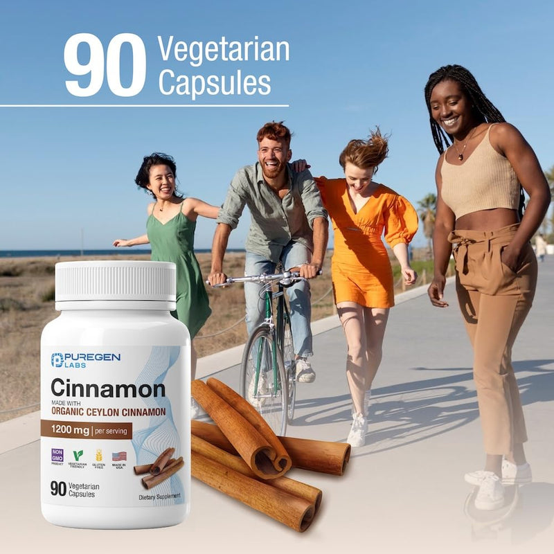 [Australia] - Puregen Labs Organic Cinnamon (Ceylon Cinnamon) 1,200mg Serving 90 Veggie Caps - No Harmful Additives | Non-GMO | Gluten-Free ‚Äì Made in USA 