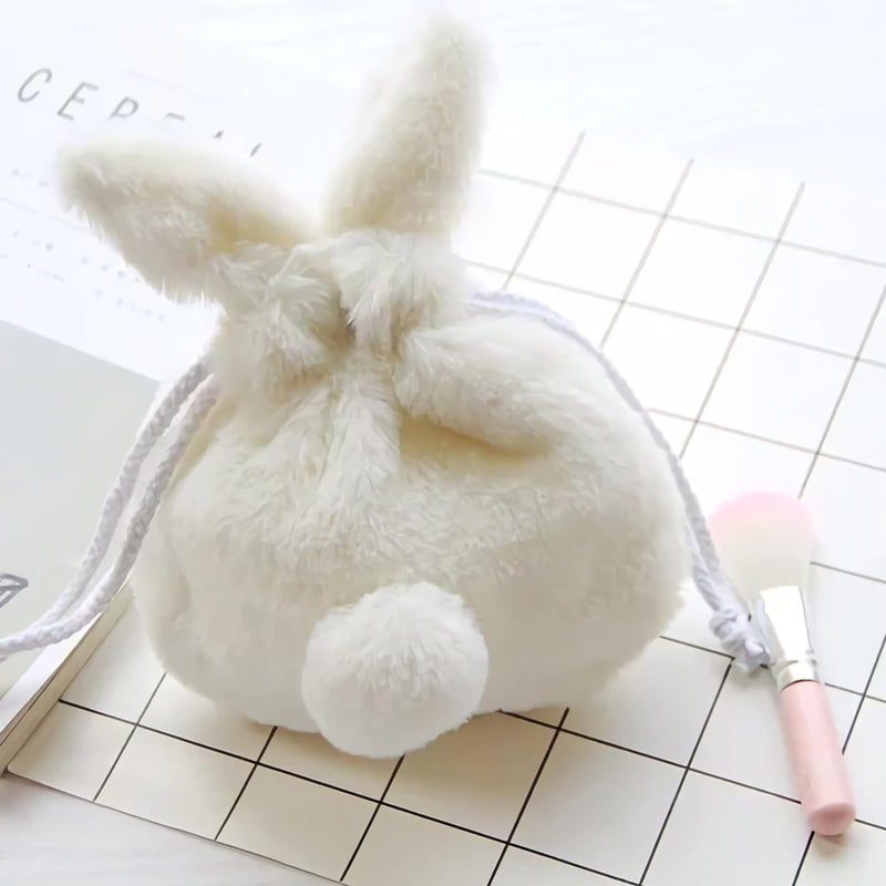 Lurrose Bunny Bags, Drawstring Bag for Makeup, Cute Fluffy Plush Bunny Storage Bags with Drawstring (Pack of 2) Full Size (Pack of 2)