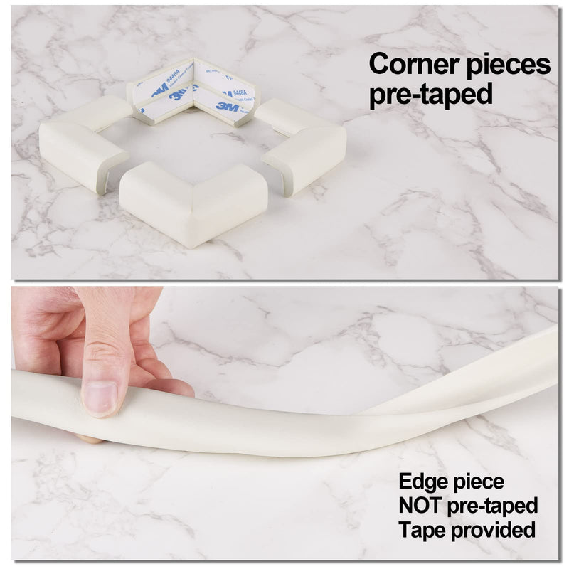 [Australia] - Baby Proofing Edge and Corner Guards, Safety Furniture Bumper with 3M Double-Sided Tape,16.40ft Edge + 4 Pre-Taped Corners Baby Corner Protector for Fireplace, Table, Stair, Cabinet (Beige White) Beige 