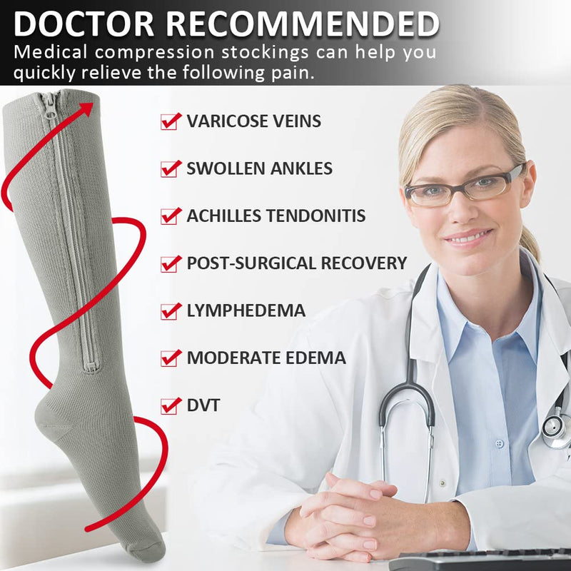 [Australia] - Ailaka Compression Socks with Zip, 15-20 mmHg Support Stockings with Zip for Men and Women Medical Compression Socks for Varicose Veins and Swollen Legs 4X-Large (1 Pair) Grey 