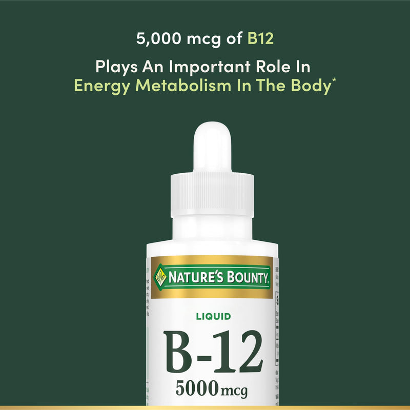 Nature’s Bounty Vitamin B12 5000 mcg Sublingual Liquid, Cardiovascular Health & Cellular Energy Support, 2 Fl Oz (1 Count) 2 Fl Oz (Pack of 1)