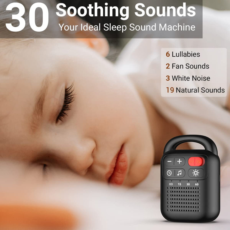 ColourNoise Portable Sound Machine White Noise Machine Rechargeable with 30 Soothing Sounds Adjustable Volume Night Light 4 Timer Functions Compact Suitable for Baby Kids Adults Sleep and Travel black