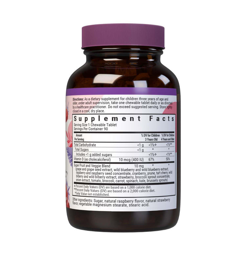Bluebonnet Nutrition Rainforest Animalz Vitamin D3 400 IU Chewable Tablet, Soy, Dairy & Gluten-Free, Non-GMO, Kosher Certified, Vegetarian Friendly, Natural Mixed Berry Flavor, 90 Count | Non-GMO, Vegetarian, Kosher Certified, Gluten-Free