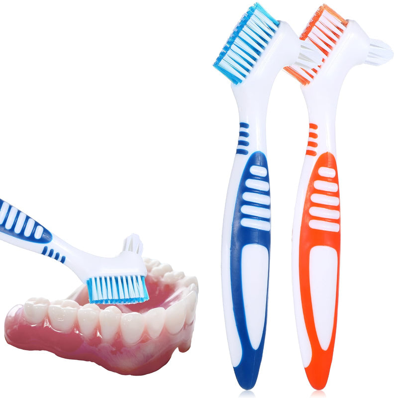 [Australia] - WLLHYF Denture brush double bristle head multi-layer bristles soft bristles denture brush for cleaning artificial teeth dentures dentures denture retainer (blue/orange), 2 pieces blue/orange 