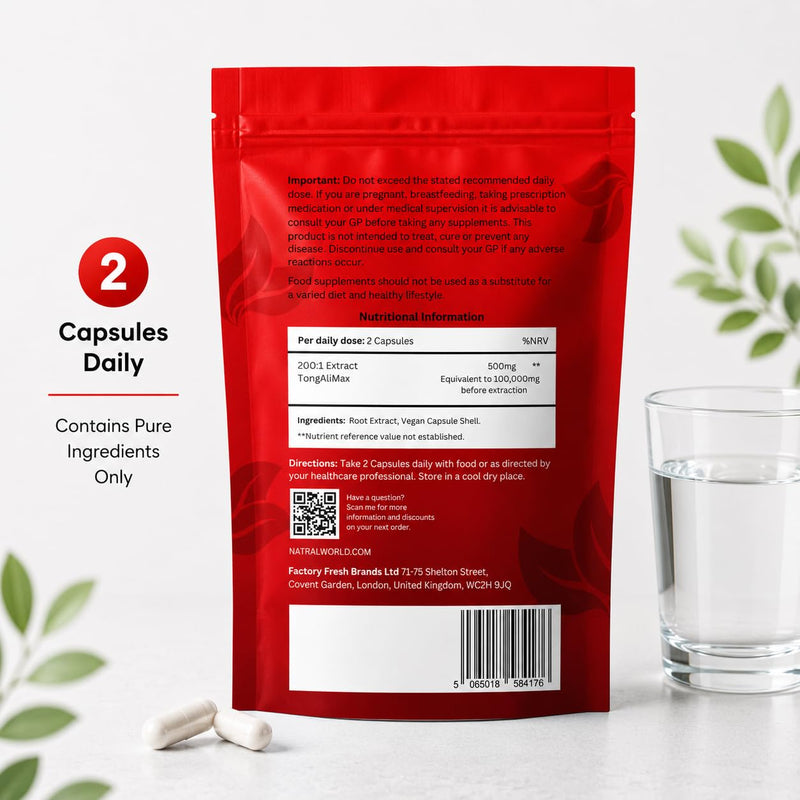 TongAliMax 120 Capsules - 100% Pure Root Extract Only - No Additives or Fillers - Promotes Vitality and Natural Energy