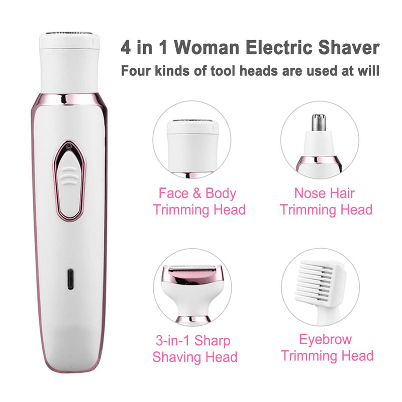 [Australia] - Electric Razor for Women,Hair Trimmer for Face Nose Eyebrow Beard Mustache Arm Leg Armpit Bikini,Painless Rechargeable Portable 4 in 1 Womens Body Shavers Set 