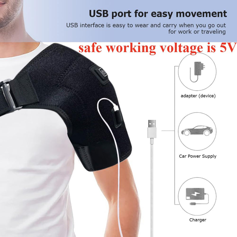 PENINSULA LOVE Shoulder Heating Pad USB Heated Shoulder Wrap with 3 Heat Settings Adjustable Electric Heated Braces for Men Women (Not Include Power Bank)