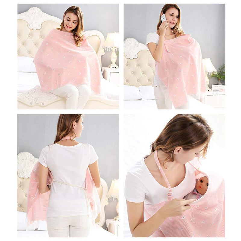 [Australia] - Nursing Covers for Breastfeeding, Soft Cotton Breast Feeding Cover Stroller Cover with Lace Screen Yarn, Privacy Nursing Covers Infant Feeding Cover Infant Breathable for Breastfeeding Supplies（Pink） Pink 