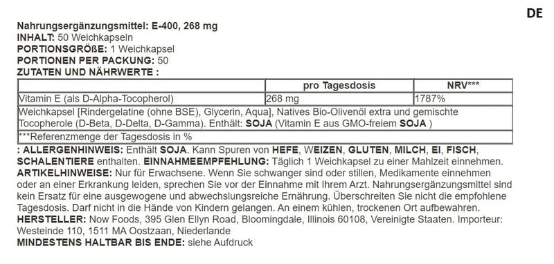 [Australia] - Now Foods - Vitamin E-400 (Natural Mixed Tocopherols) | Skin and Immune System Support - 50 Softgels 