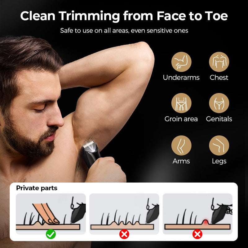 [Australia] - Ualans intimate razor for men, electric body razor for men with LED light and display, IPX7 waterproof body hair trimmer, 100% waterproof including 4 attachment combs, gifts for men 
