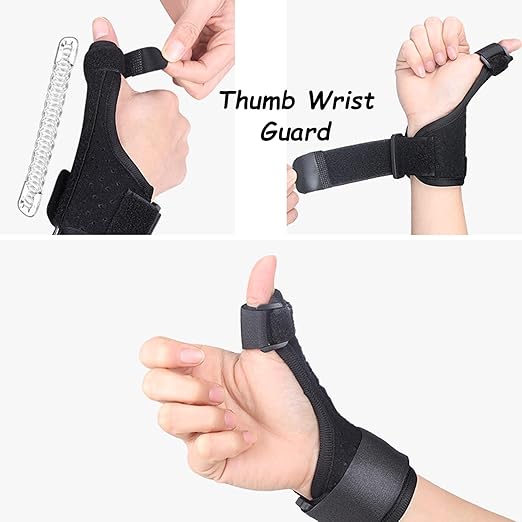 Trigger Thumb Splint- Adjustable Thumb Spica Support Stabilizer Brace for Pain, Sprains, Arthritis, Tendonitis, Breathable and Easy Application.(Right & Left Hand) (Black) Black