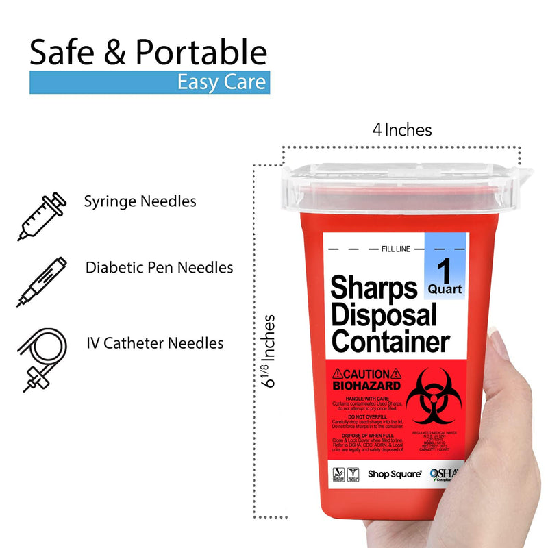 [Australia] - Sharps Containers for Home Use - 1 Quart (1-Pack) Biohazard Syringe and Needle Disposal Containers - Small Sharps Box for Travel and Professional Use 