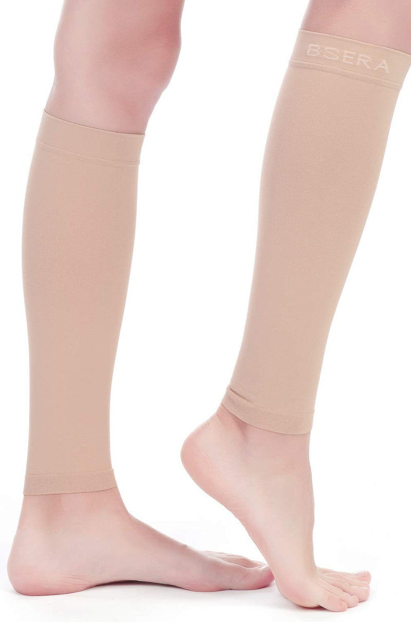 Calf Compression Sleeve Women, 2 Pairs 15-20mmHg Calf Support Footless Compression Socks Stockings for Shin Splints, Varicose Veins, Recovery Skin/Nude 2 Pairs Medium (Pack of 2)