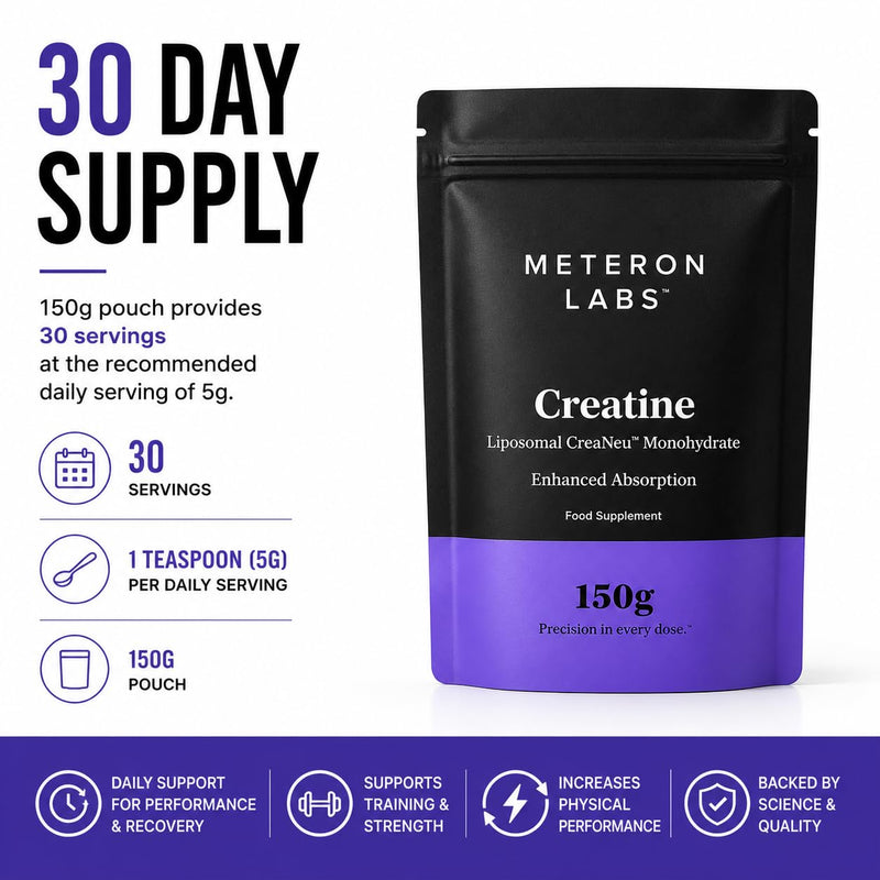 Liposomal Creatine Monohydrate Powder | Micronised Creatine Monohydrate | 5g Creatine Per Serving | Enhanced Liposomal Delivery | Unflavoured Creatine Powder | Vegan | 150g | Meteron Labs UK