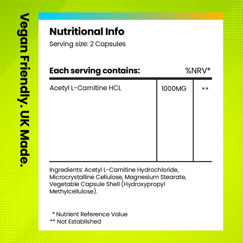 Acetyl L-Carnitine 1000mg | Amino Acid Sports Performance Supplement | 120 Vegan Capsules | 2-Month Supply | High Strength ALCAR | Natural Energiser for Weight Loss, Metabolism & Energy | Fitimins