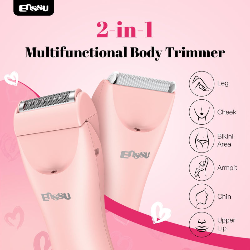 [Australia] - Bikini Trimmer for Women - 2 in 1 Pubic Hair Trimmer IPX7 Waterproof, Razors for Women with LED Light & USB Charge, Painless Electric Shaver with Ceramic Blade for Bikini Legs Arm Underarm 