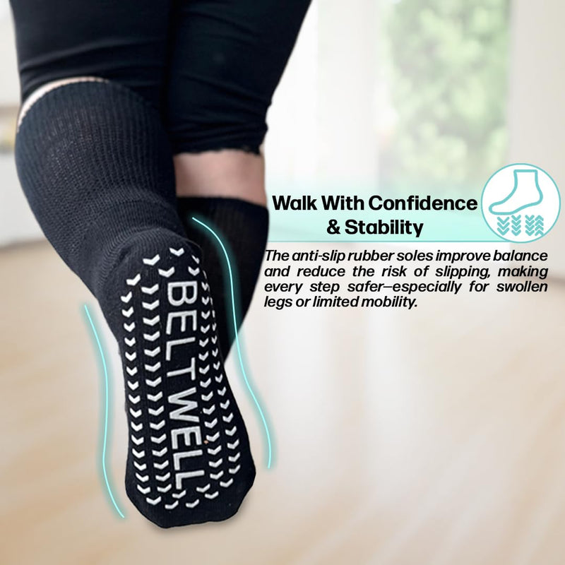 [Australia] - Beltwell® Super Stretchy Socks for Swollen Feet & Legs – Improves Circulation & Mobility, Anti-Slip Grips (2 Pairs) One Size Tall White 