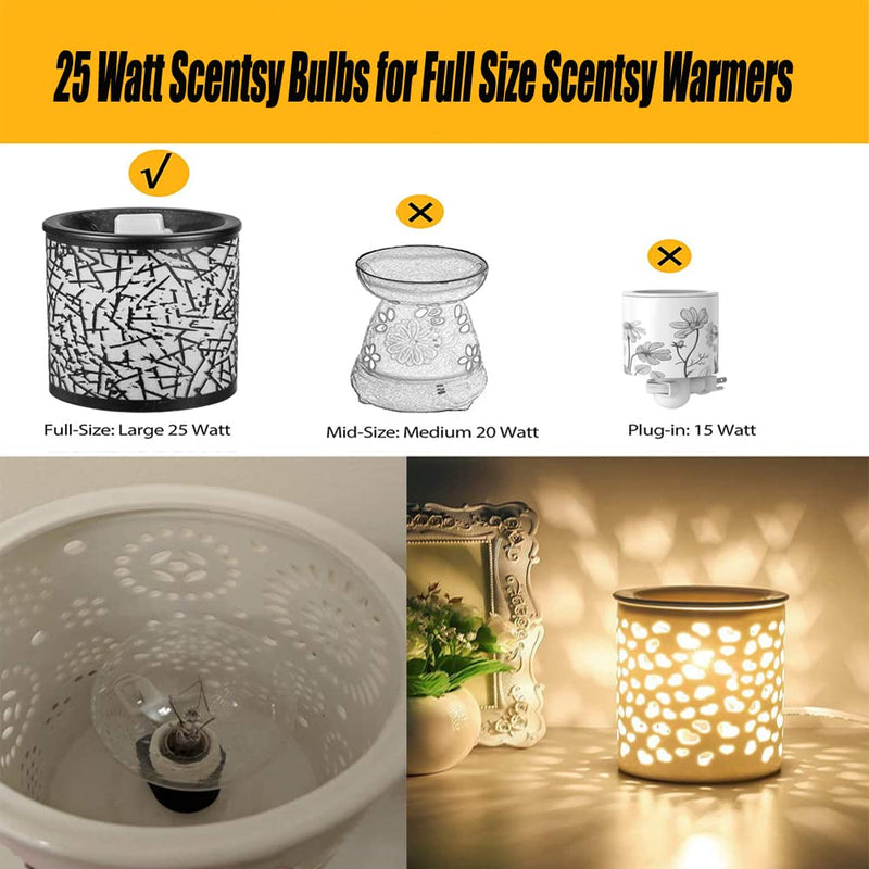 [Australia] - Wax Warmer Bulbs, 25 Watt Light Bulbs for Full Size Scentsy Warmers,G50/G16.5 Globe E12 Clear Scentsy Bulb for Candle Wax Warmer, Long Lifespan, 120 Volt (6 Pack) 