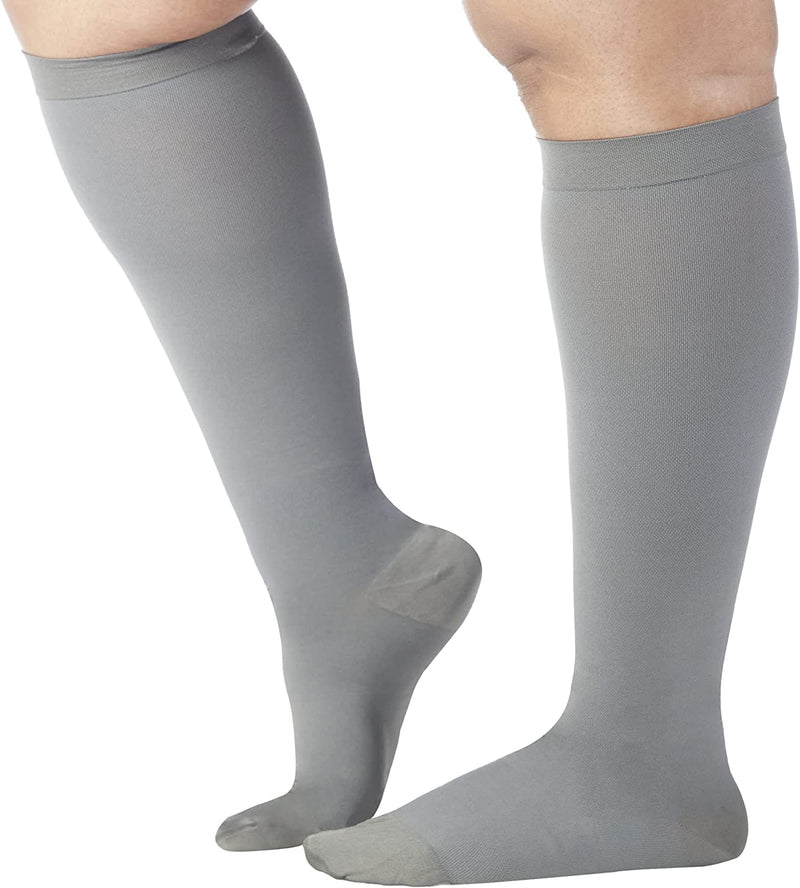 Mojo Compression Socks - USA Made Knee-High Closed Toe Support Hose for Varicose Veins, DVT, Lymphedema - 20-30mmHg, Opaque, Unisex 4X-Large Grey