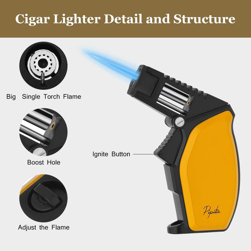 [Australia] - PIPITA Cigar Gift Set (3pcs/Set),Torch Lighter and Cigar Cutter and Ceramic Ashtray, Adjustable Jet Single Flame Butane Lighter Packing with Nice Gift Box 