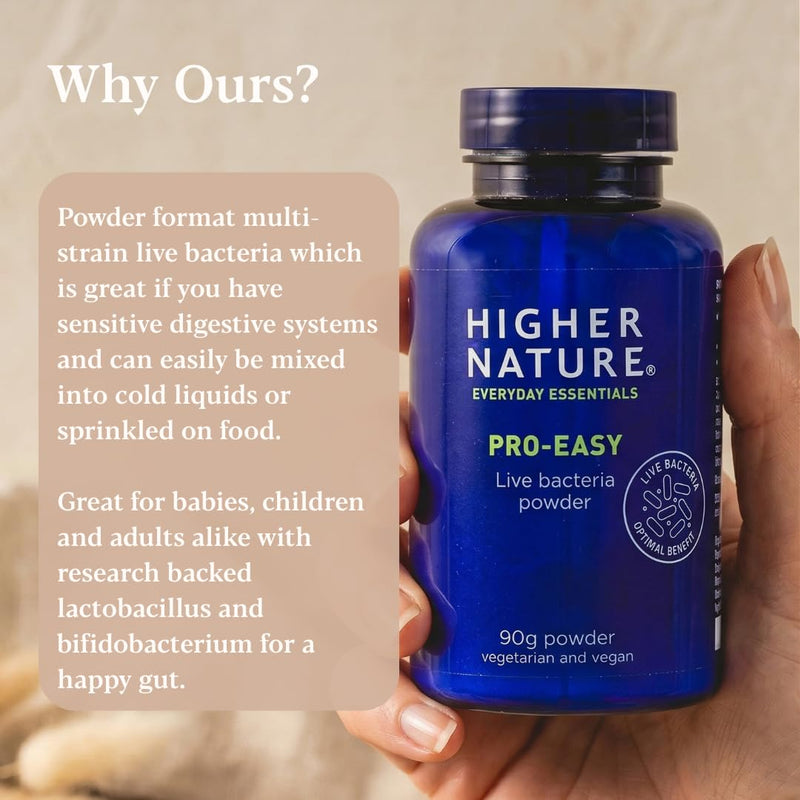Higher Nature - Pro-Easy - Multi-Strain Live Bacteria Powder - Probiotics for Gut Health - Suitable for The Whole Family - 90g Powder