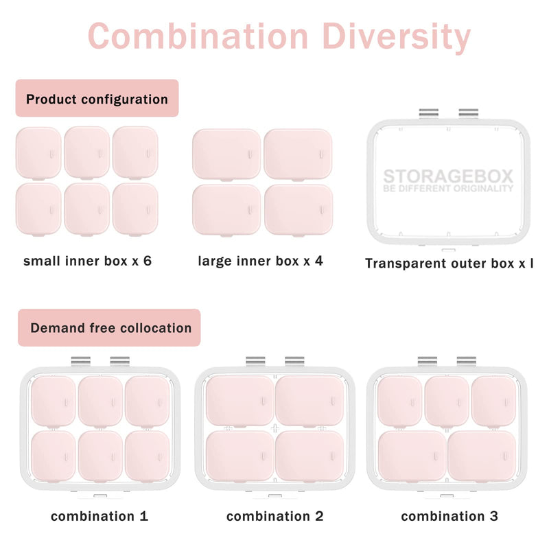 Pill Organizer SOFISO 4/6 Grid Free Assembly Travel Medicine Organizer | 10 Day Pill Organizer Portable Pill Box Waterproof Pill Case Daily Medication Carry Case for Vitamins, Fish Oils, Supplements Pink