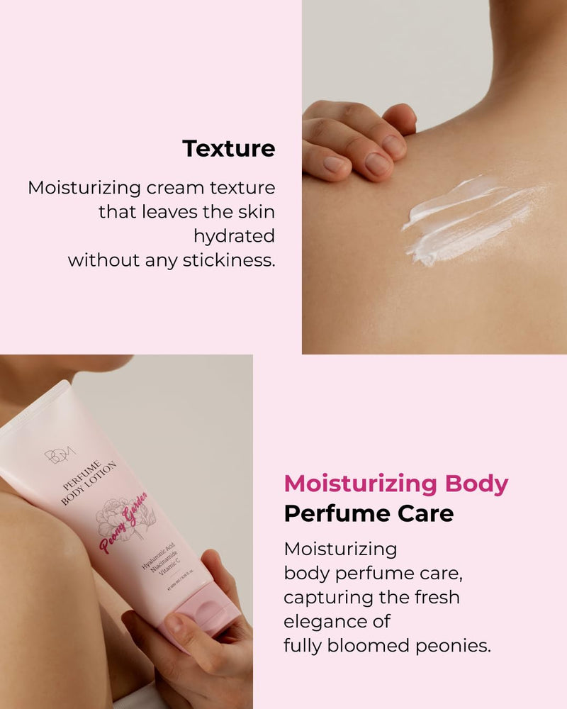 BOM Peony Garden Perfume Body Lotion 6.76 Fl Oz, Floral Scented Body Cream with Hyaluronic Acid, Niacinamide & Vitamin C, Long-Lasting Moisture & Fragrance, Non-Sticky & Smoothing, Korean Skincare 6.76 Fl Oz (Pack of 1)