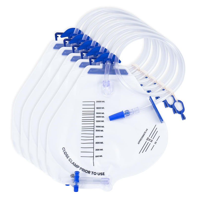 [Australia] - 5 Pack Sterile Urinary Drainage Bag,2000mL Overnight Bedside Disposable Urine Bags with Anti-Reflux Valve, 48" Tube Drainage 2000ml-5pack 