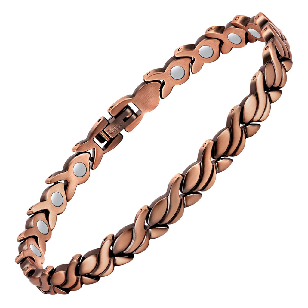 Feraco Copper Bracelets for Women, 99.99% Pure Copper Magnetic Bracelets with Effective Neodymium Magnets, Adjustable Jewelry Gift with Sizing Tool Fishtail